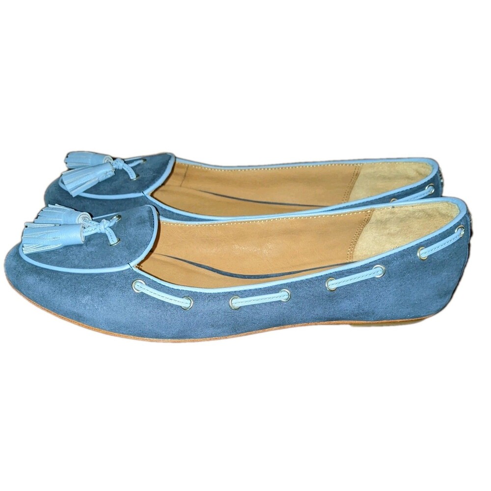 COACH Blue Suede Tassel Moccasin Flats Preppy Coastal Driving Shoes Size 6
